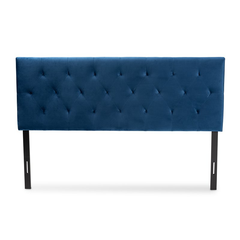 Baxton Studio Felix Navy Blue Velvet Fabric Upholstered Queen Size Headboard