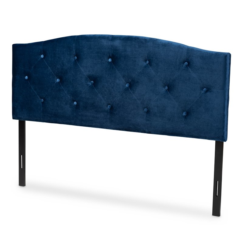 Baxton Studio Leone Navy Blue Velvet Fabric Upholstered Full Size Headboard