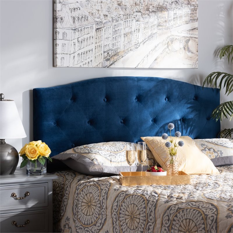 Baxton Studio Leone Navy Blue Velvet Fabric Upholstered Full Size Headboard