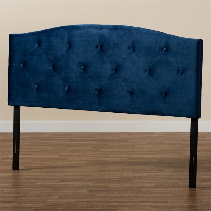 Baxton Studio Leone Navy Blue Velvet Fabric Upholstered Full Size Headboard