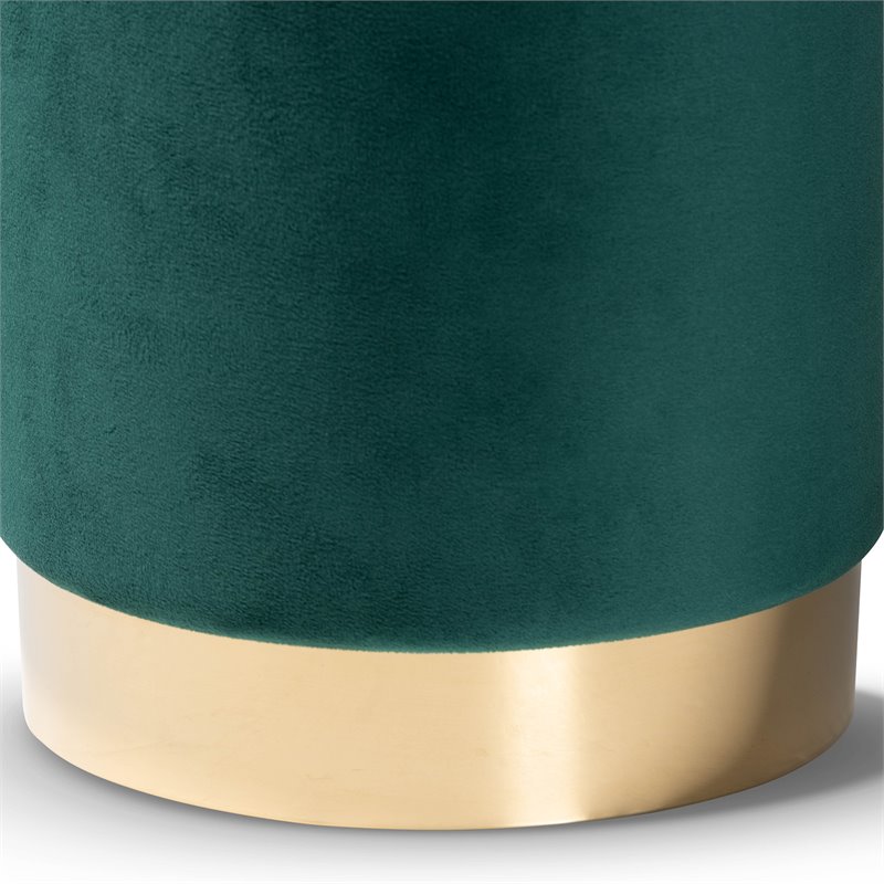 Baxton Studio Chaela Green Velvet and Gold Finished Metal Ottoman