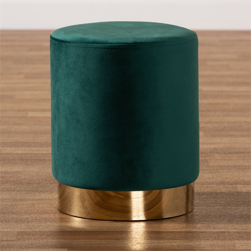 Baxton Studio Chaela Green Velvet and Gold Finished Metal Ottoman