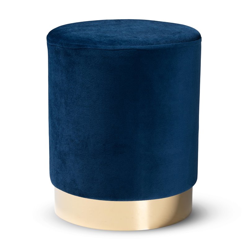 Baxton Studio Chaela Navy Blue Velvet and Gold Finished Metal Ottoman
