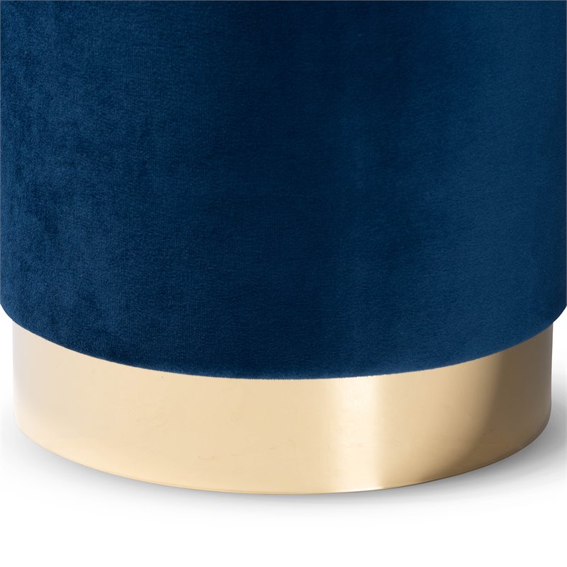 Baxton Studio Chaela Navy Blue Velvet and Gold Finished Metal Ottoman