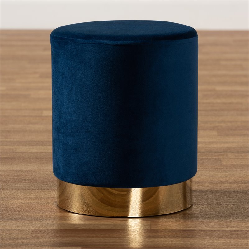 Baxton Studio Chaela Navy Blue Velvet and Gold Finished Metal Ottoman