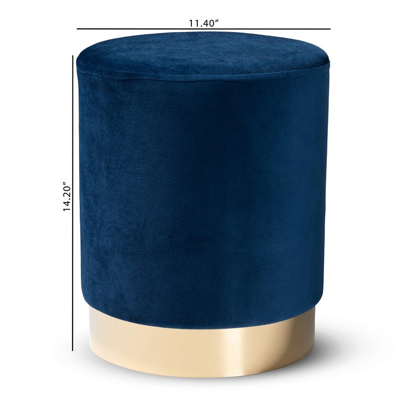 Baxton Studio Chaela Navy Blue Velvet and Gold Finished Metal Ottoman