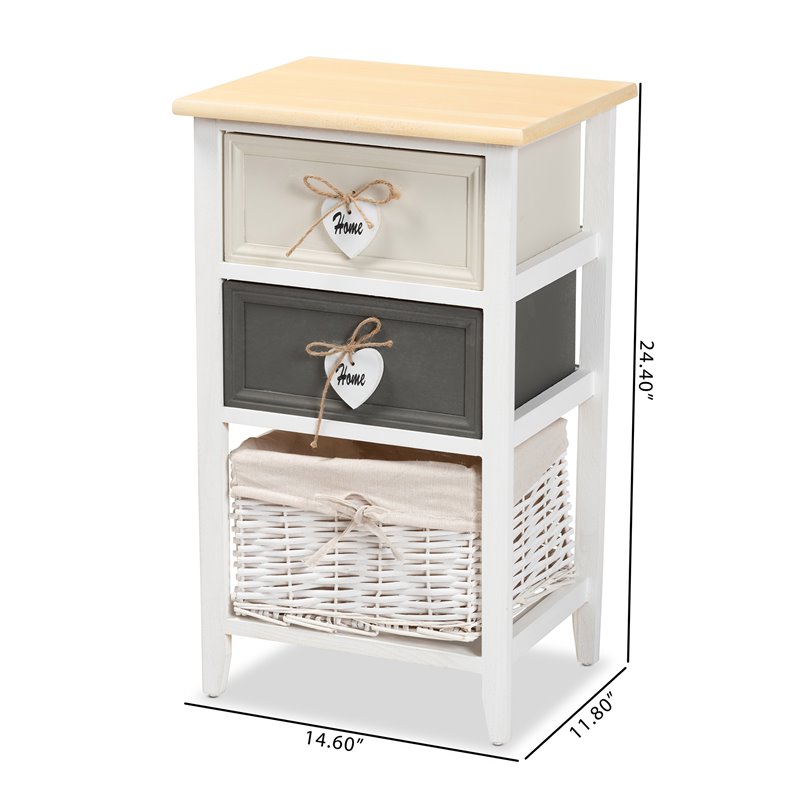 Baxton Studio Diella Multi-Colored Wood 2-Drawer Storage Unit with Basket
