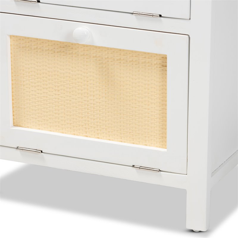 Baxton Studio Sariah White Finished Wood and Rattan 2-Door End Table