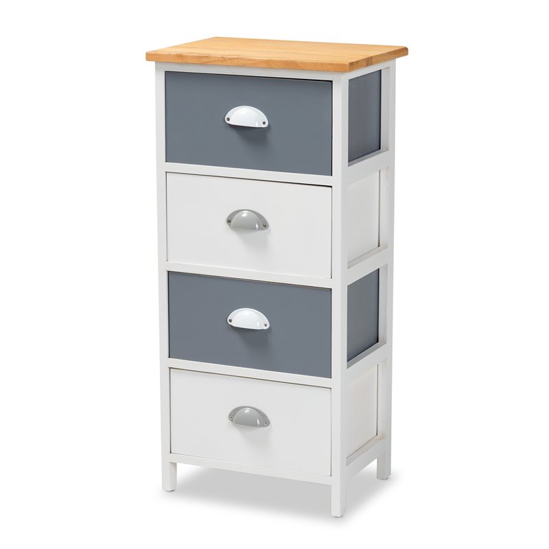 Baxton Studio Calandra Oak Brown and Multi-Colored Wood 4-Drawer Storage Unit
