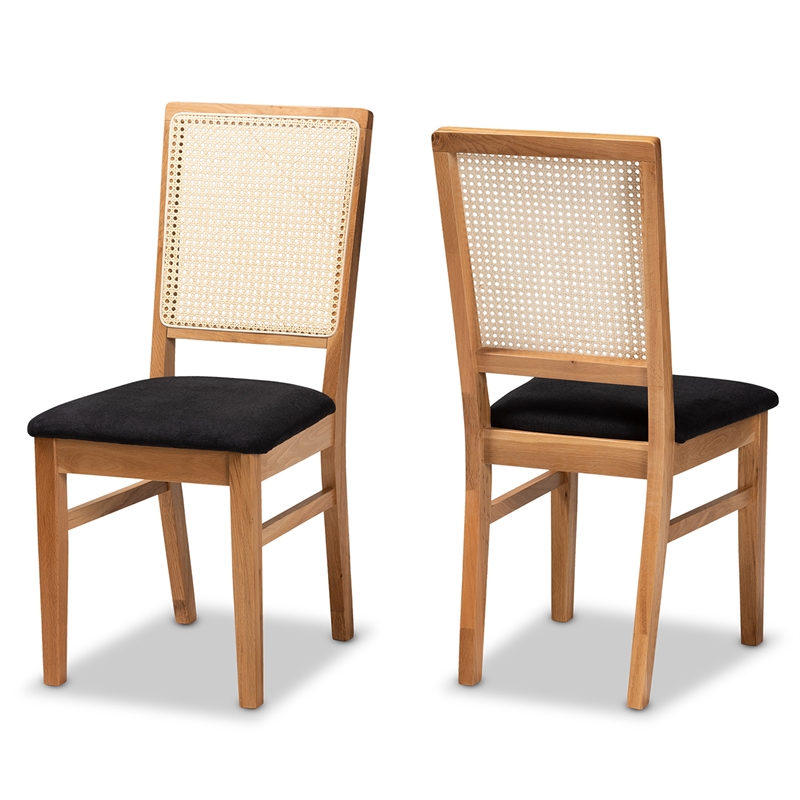 Baxton Studio Idris Black and Oak brown 2-Piece Rattan Wood Dining Chair Set