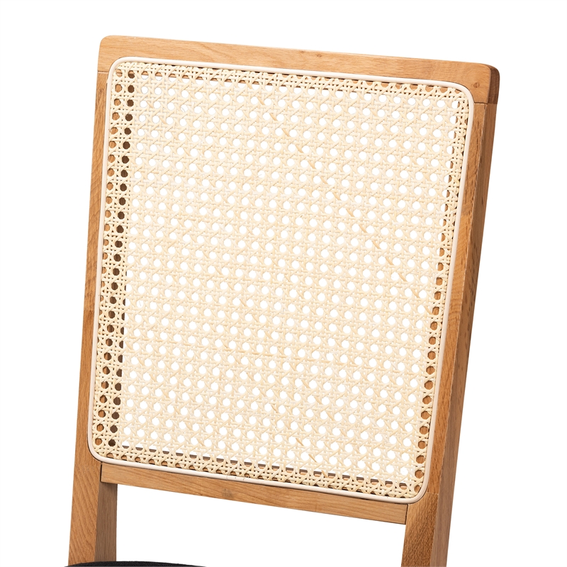 Baxton Studio Idris Black and Oak brown 2-Piece Rattan Wood Dining Chair Set