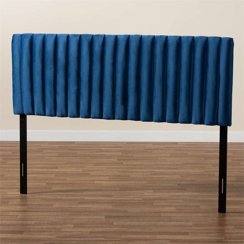 Baxton Studio Emile Navy Blue and Dark Brown Finished Wood Queen Size Headboard