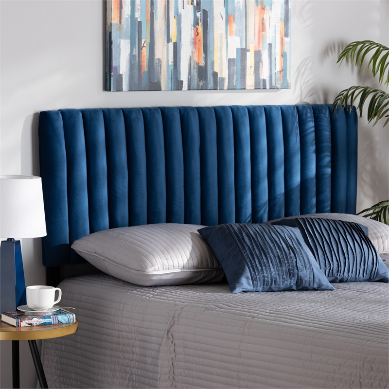 Baxton Studio Emile Navy Blue and Dark Brown Finished Wood Queen Size Headboard