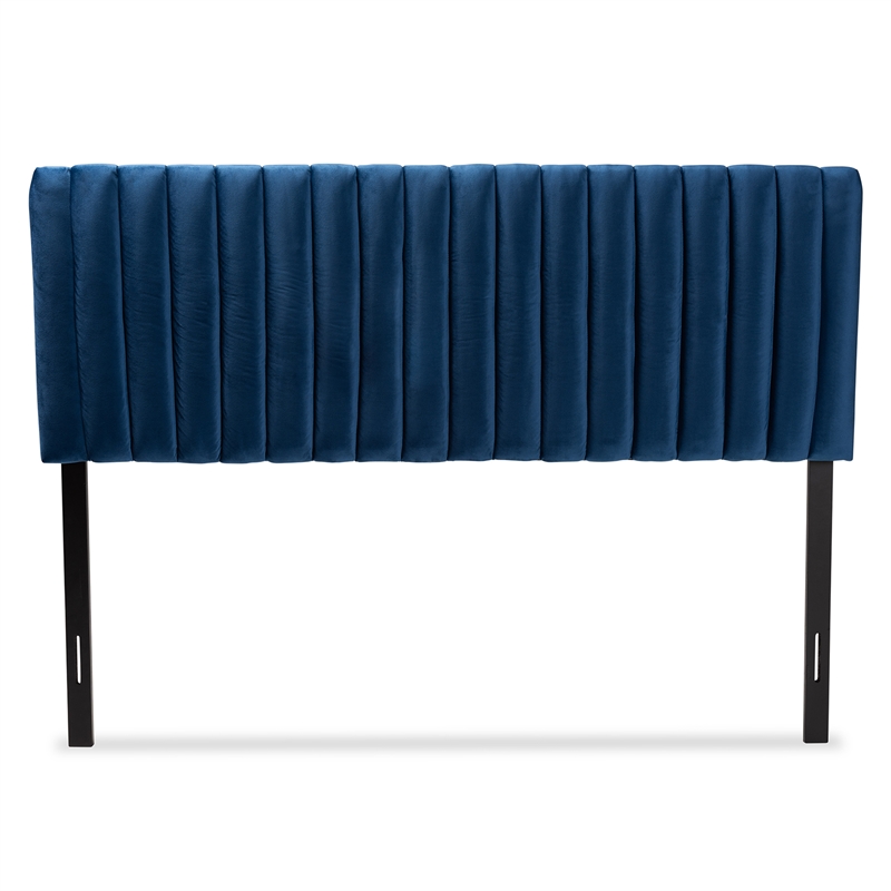 Baxton Studio Emile Navy Blue and Dark Brown Finished Wood Queen Size Headboard