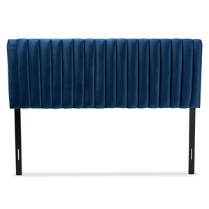 Baxton Studio Emile Navy Blue and Dark Brown Finished Wood Queen Size Headboard