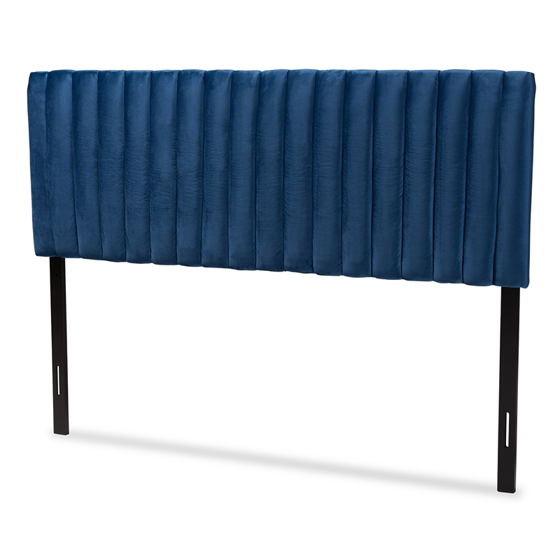 Baxton Studio Emile Navy Blue and Dark Brown Finished Wood Queen Size Headboard