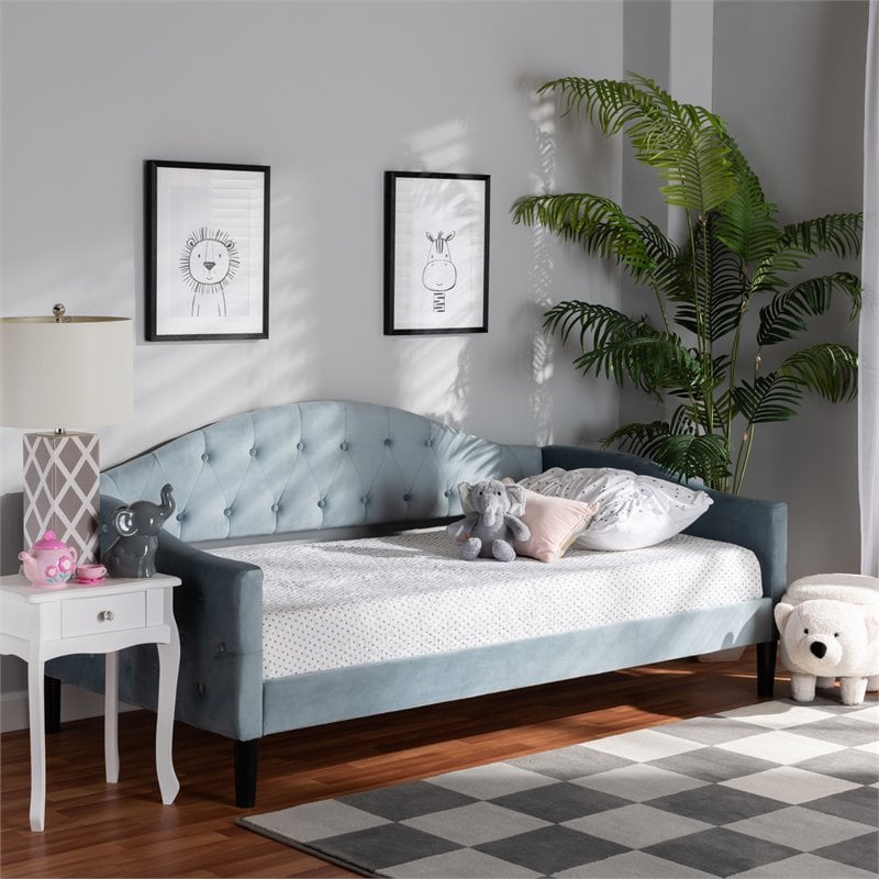 Baxton Studio Benjamin Light Blue and Dark Brown Finished Wood Twin Size Daybed