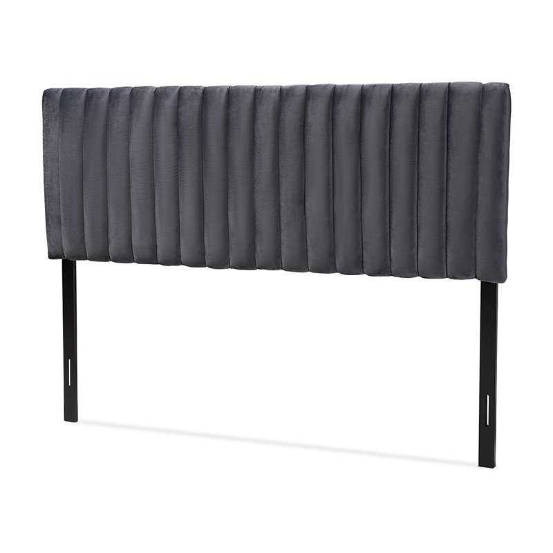 Baxton Studio Emile Gray Velvet and Dark Brown Finished Wood King Size Headboard