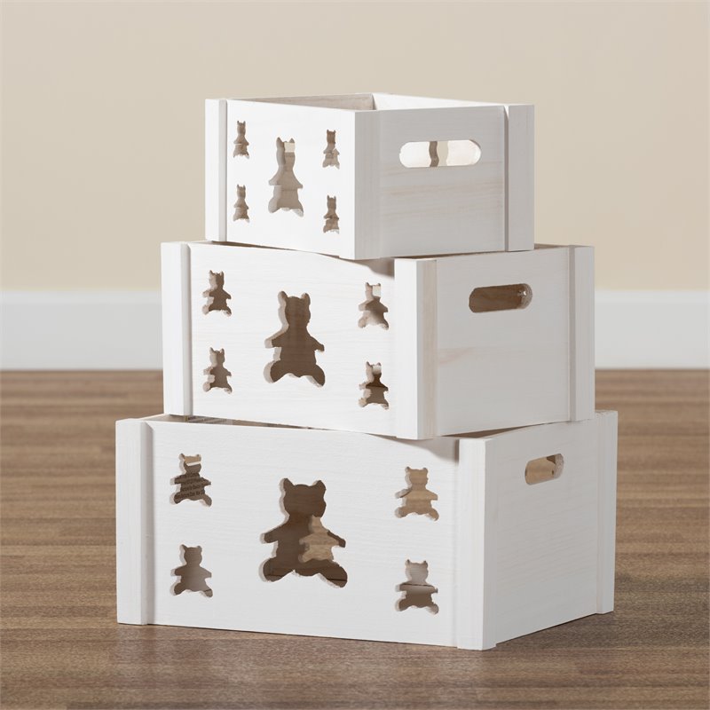 Baxton Studio Sagen White Finished Wood 3-Piece Storage Crate Set