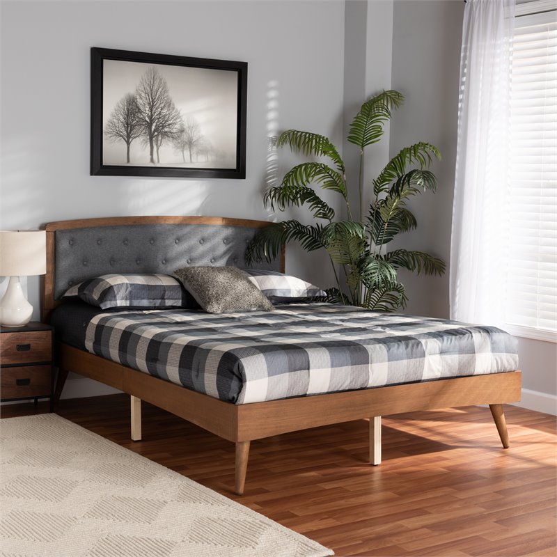 Baxton Studio Ratana Grey and Walnut Brown Finished Wood Queen Size Platform Bed