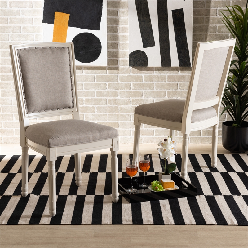 Baxton Studio Louane Grey and White Finished Wood 2-Piece Dining Chair Set