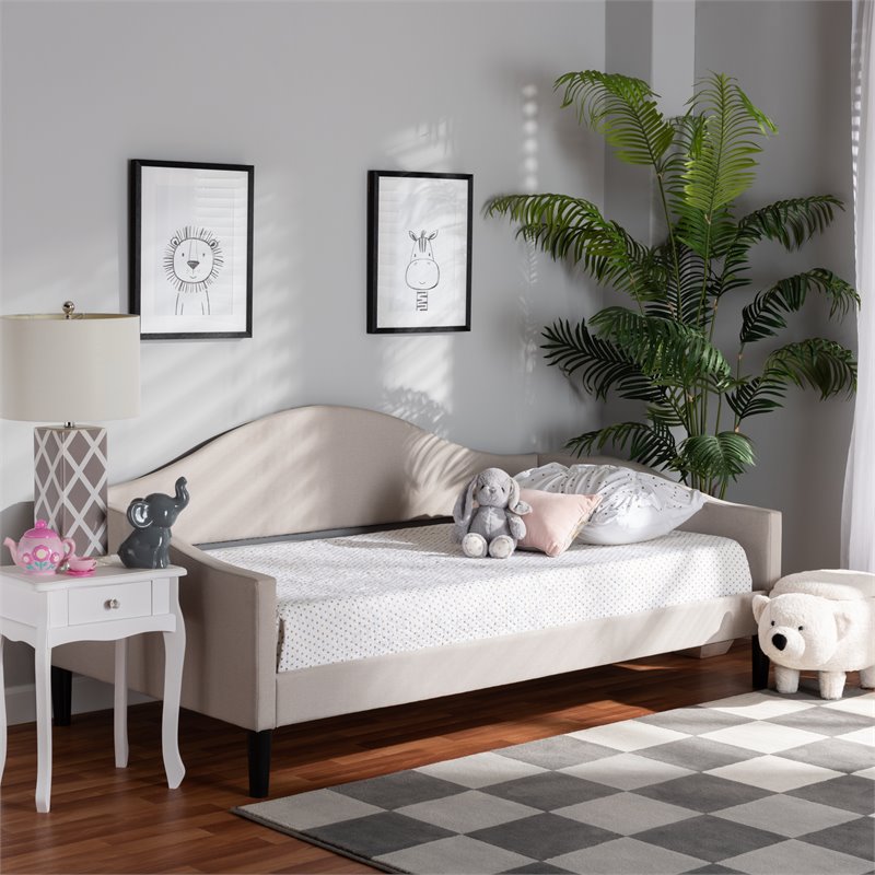 Baxton Studio Milligan Beige Fabric and Brown Finished Wood Full Size Daybed