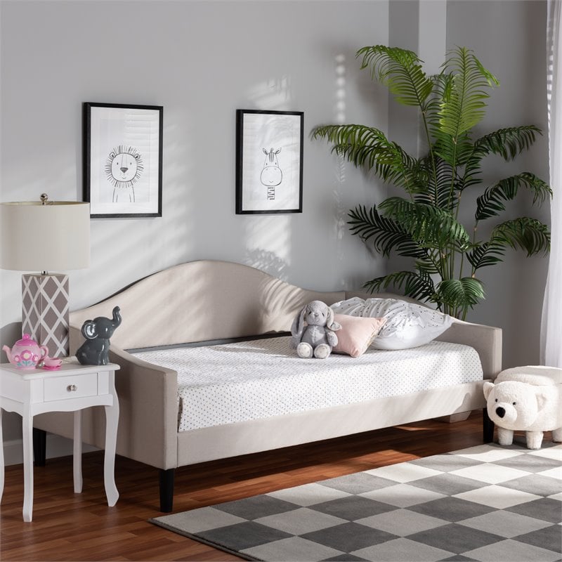 Baxton Studio Milligan Beige Fabric and Brown Finished Wood Full Size Daybed