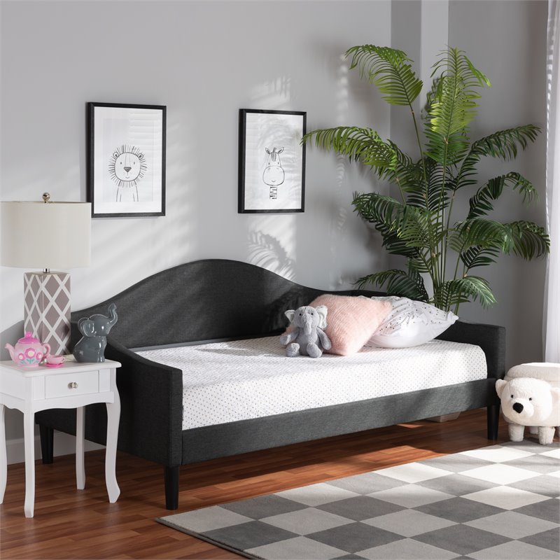 Baxton Studio Milligan Charcoal Fabric and Brown Finished Wood Full Size Daybed