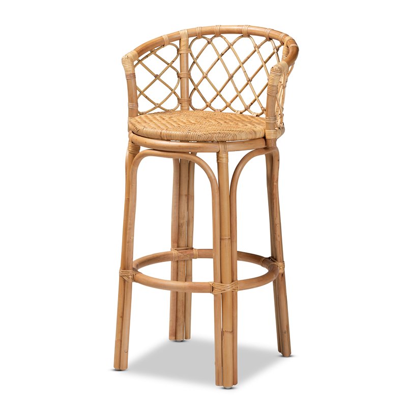 Baxton Studio Orchard Modern Bohemian Natural Brown Rattan Bar Stool