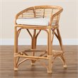 Baxton Studio Maverick White Fabric Upholstered and Brown Rattan Counter Stool