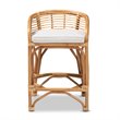Baxton Studio Maverick White Fabric Upholstered and Brown Rattan Counter Stool
