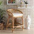Baxton Studio Maverick White Fabric Upholstered and Brown Rattan Counter Stool