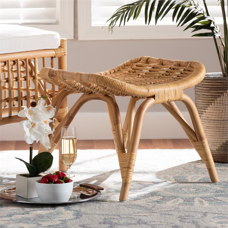 Baxton Studio Bernardo Natural Brown Rattan Ottoman