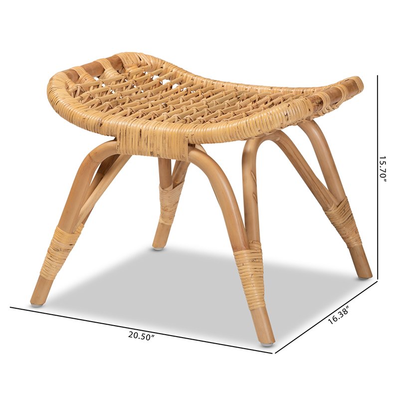 Baxton Studio Bernardo Natural Brown Rattan Ottoman