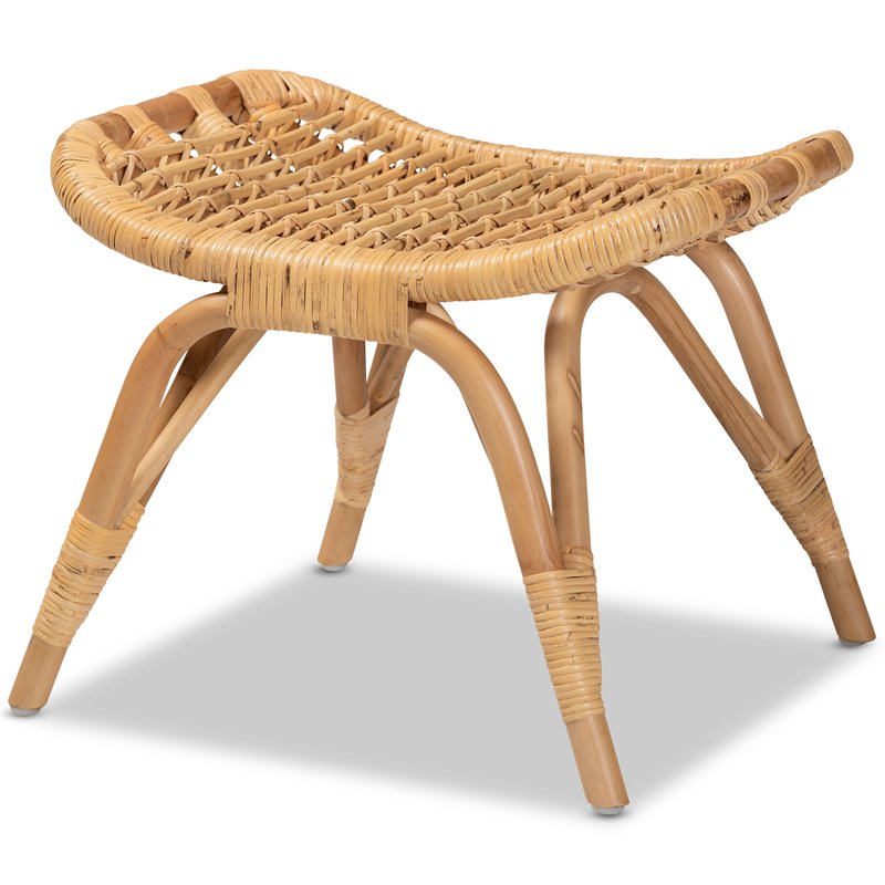 Baxton Studio Bernardo Natural Brown Rattan Ottoman
