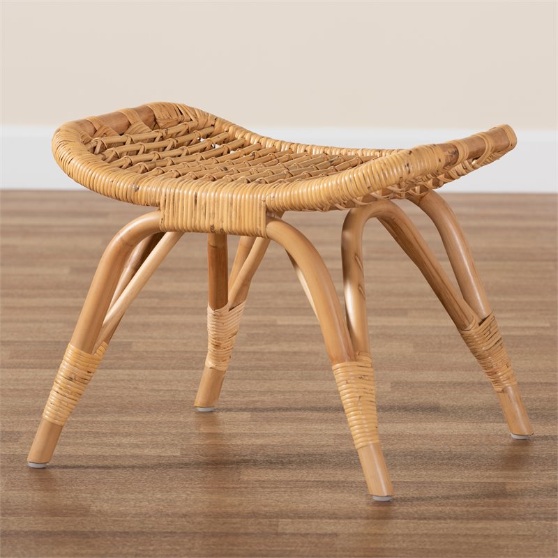 Baxton Studio Bernardo Natural Brown Rattan Ottoman