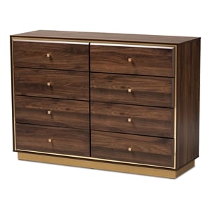 Baxton Studio Cormac Walnut Brown Finished Wood and Gold Metal 8-Drawer Dresser