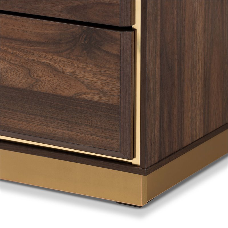 Baxton Studio Cormac Walnut Brown Finished Wood and Gold Metal 8-Drawer Dresser