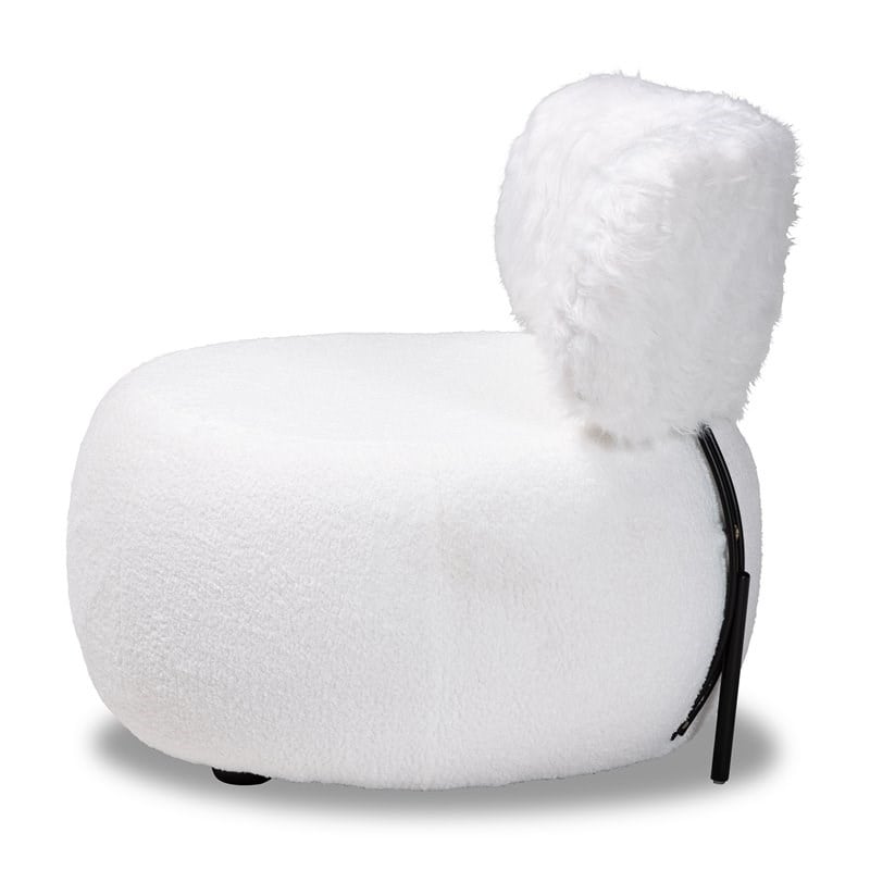 Baxton Studio Tayla White Fabric Upholstered and Black Metal Accent Chair