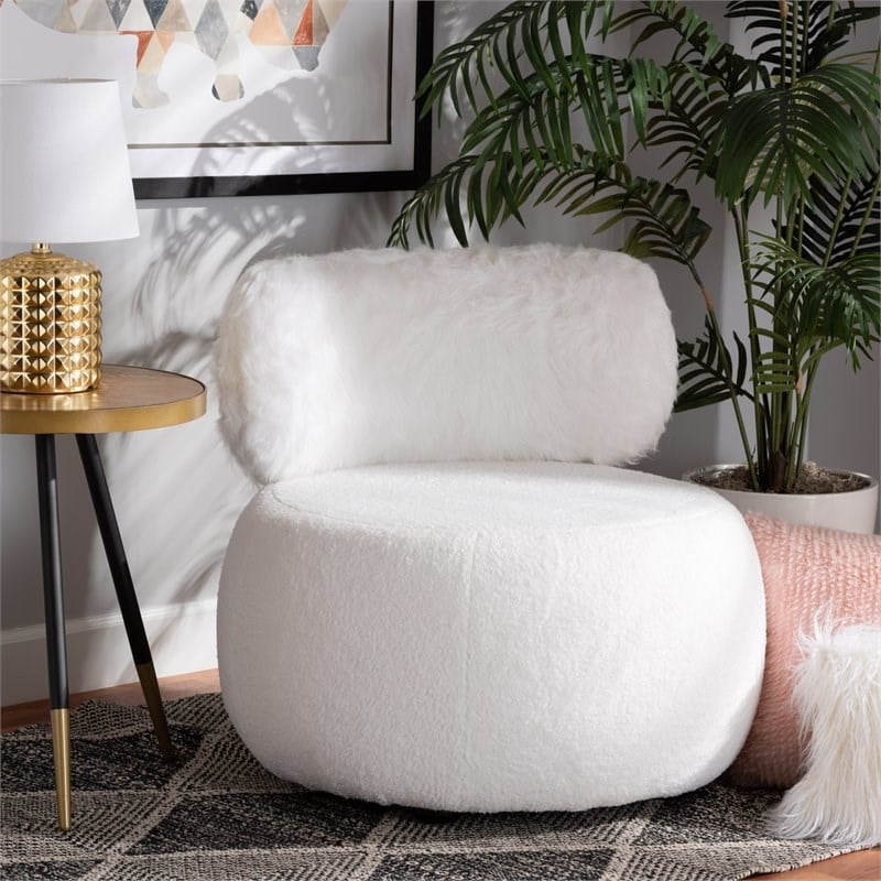 Baxton Studio Tayla White Fabric Upholstered and Black Metal Accent Chair