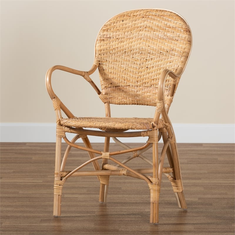 Baxton Studio Genna Moder  Brown Finished Rattan Dining Chair