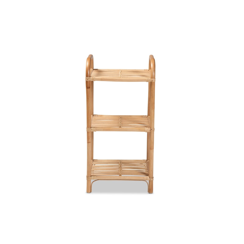 Baxton Studio Barras Modern Bohemian Brown Finished Rattan 3-Tier Display Shelf