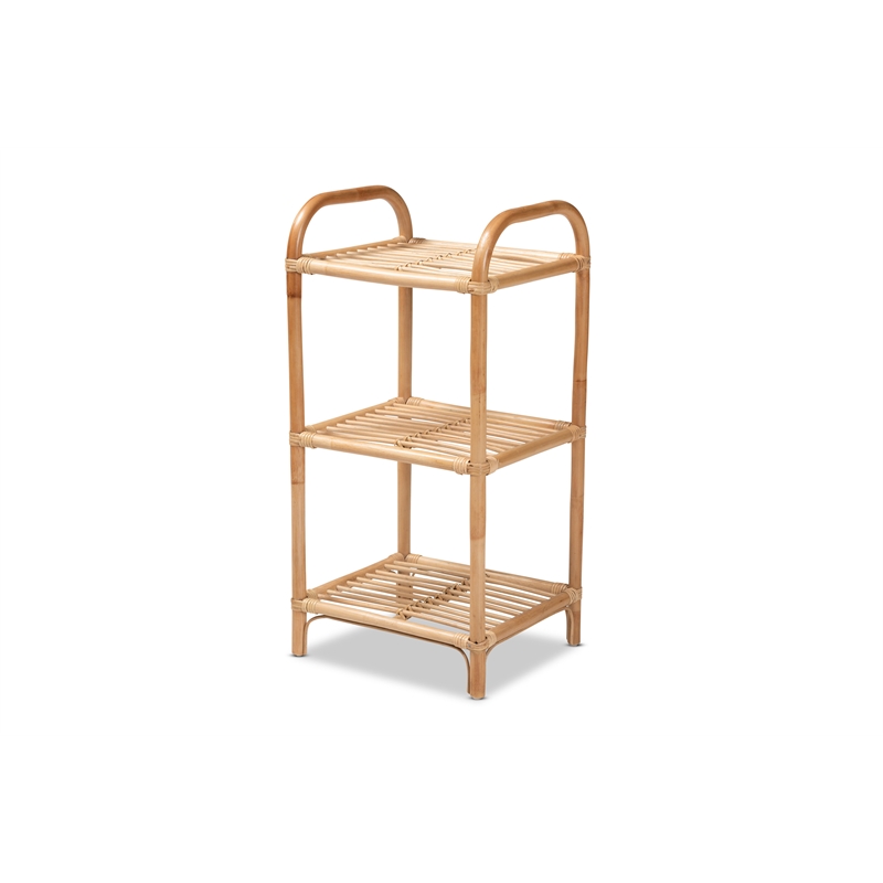 Baxton Studio Barras Modern Bohemian Brown Finished Rattan 3-Tier Display Shelf