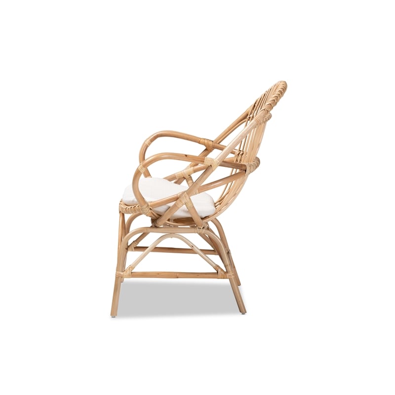Baxton Studio Jayden Modern Bohemian White Fabri and Brown Rattan Accent Chair