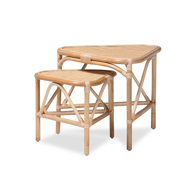 Baxton Studio Jayden Modern Bohemian  Brown  Rattan 2-Piece End Table Set