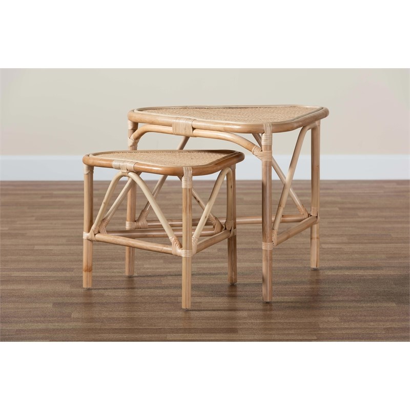 Baxton Studio Jayden Modern Bohemian  Brown  Rattan 2-Piece End Table Set