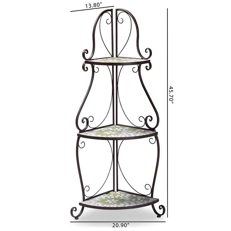 Baxton Studio Airell Contemporary Glass and Black Metal 3-Tier Plant Stand