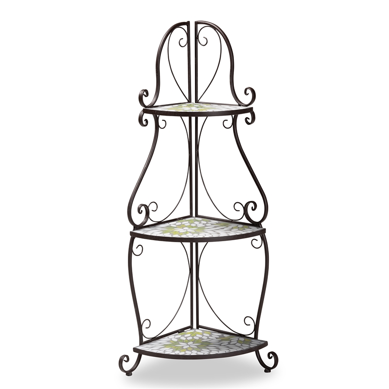 Baxton Studio Airell Contemporary Glass and Black Metal 3-Tier Plant Stand