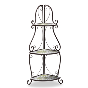 Baxton Studio Airell Contemporary Glass and Black Metal 3-Tier Plant Stand