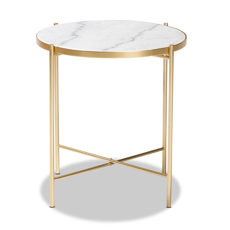 Baxton Studio Maddock Contemporary Gold Metal End Table with Marble Tabletop